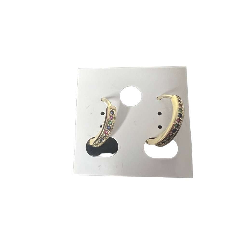 14K Gold Plated Multicolor Gemstone Hoop Earrings New - Picture 3 of 6